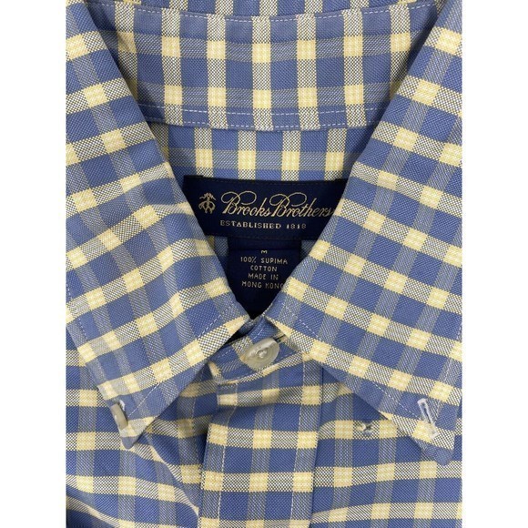 BROOKS‎ BROTHERS Men's Long Sleeve Button Down Blue/Yellow Check Shirt Medium - Picture 6 of 8